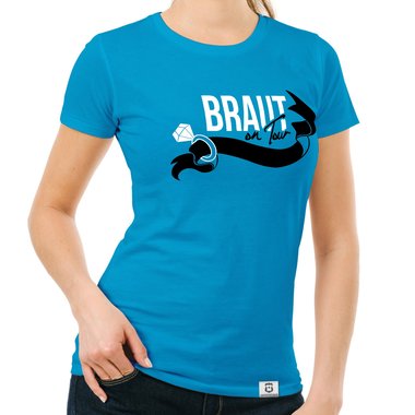 Damen JGA T-Shirt - Braut on Tour - Personalisierbar dunkelblau-goldglitzer S
