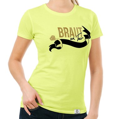 Damen JGA T-Shirt - Braut on Tour - Personalisierbar dunkelblau-goldglitzer S