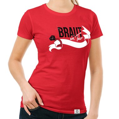 Damen JGA T-Shirt - Braut on Tour - Personalisierbar weiss-pinkglitzer XXL