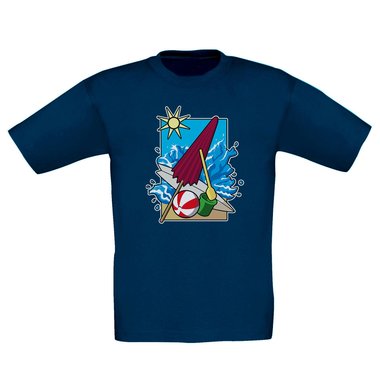 Kinder T-Shirt - Beach Vibes dunkelblau-weiss 98-104