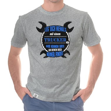 Herren T-Shirt - Leg dich niemals mit Truckern an dunkelblau-weiss S