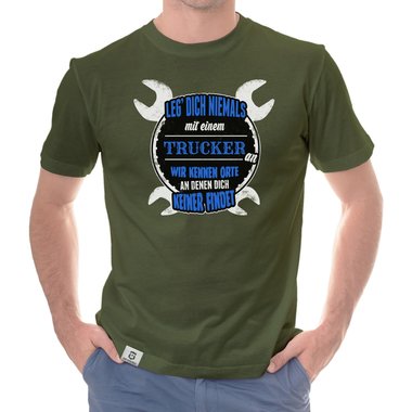 Herren T-Shirt - Leg dich niemals mit Truckern an dunkelblau-weiss S
