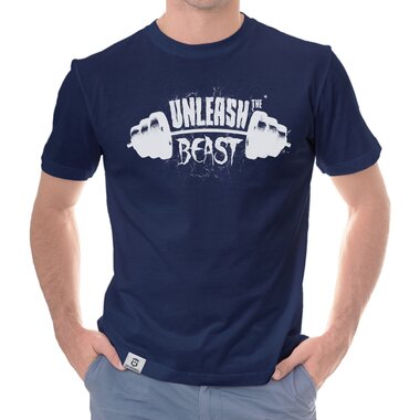 Herren T-Shirt - Unleash the Beast dunkelblau-weiss S