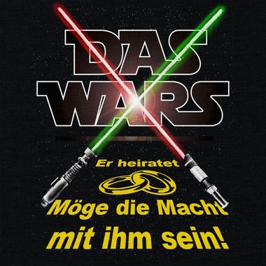 Herren JGA T-Shirt - Das Wars- Er heiratet - Lichtschwert dunkelblau-gelb S