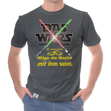 Herren JGA T-Shirt - Das Wars- Er heiratet - Lichtschwert dunkelblau-gelb S