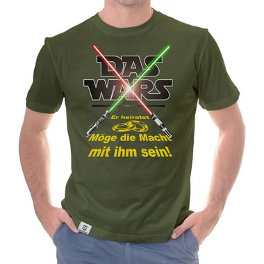 Herren JGA T-Shirt - Das Wars- Er heiratet - Lichtschwert dunkelblau-gelb S