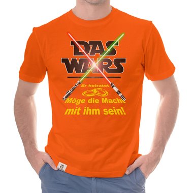 Herren JGA T-Shirt - Das Wars- Er heiratet - Lichtschwert dunkelblau-gelb S