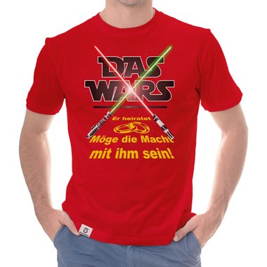 Herren JGA T-Shirt - Das Wars- Er heiratet - Lichtschwert dunkelblau-gelb S