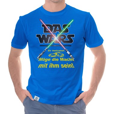 Herren JGA T-Shirt - Das Wars- Er heiratet - Lichtschwert dunkelblau-gelb S
