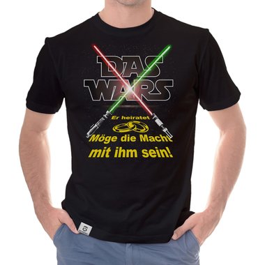Herren JGA T-Shirt - Das Wars- Er heiratet - Lichtschwert dunkelblau-gelb S
