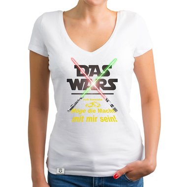 Damen JGA T-Shirt V-Ausschnitt - Das Wars - Mge die Macht mit mir sein weiss-gelb XXL