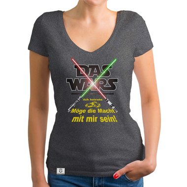 Damen JGA T-Shirt V-Ausschnitt - Das Wars - Mge die Macht mit mir sein weiss-gelb XXL