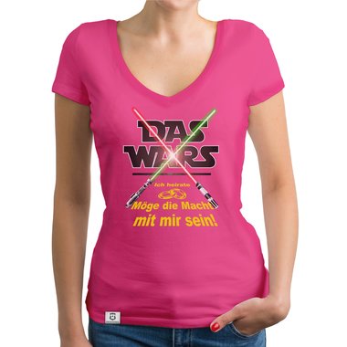 Damen JGA T-Shirt V-Ausschnitt - Das Wars - Mge die Macht mit mir sein weiss-gelb XXL