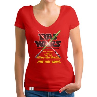 Damen JGA T-Shirt V-Ausschnitt - Das Wars - Mge die Macht mit mir sein weiss-gelb XXL