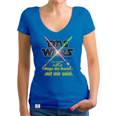 Damen JGA T-Shirt V-Ausschnitt - Das Wars - Mge die Macht mit mir sein weiss-gelb XXL