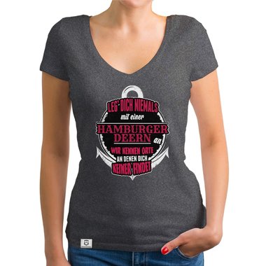 Damen T-Shirt V-Ausschnitt - Leg dich niemals mit hamburger Deerns an!
