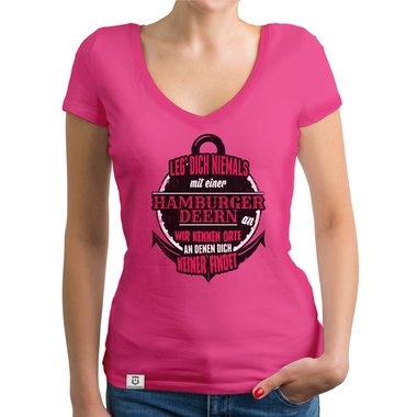 Damen T-Shirt V-Ausschnitt - Leg dich niemals mit hamburger Deerns an!