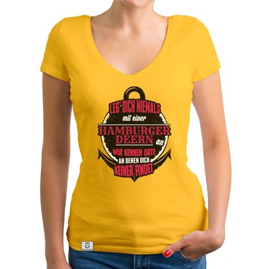 Damen T-Shirt V-Ausschnitt - Leg dich niemals mit hamburger Deerns an!