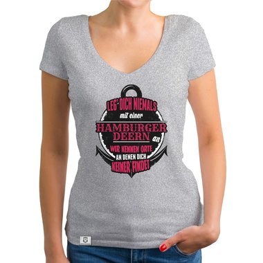 Damen T-Shirt V-Ausschnitt - Leg dich niemals mit hamburger Deerns an!
