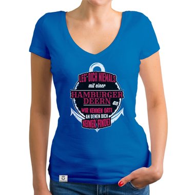 Damen T-Shirt V-Ausschnitt - Leg dich niemals mit hamburger Deerns an!