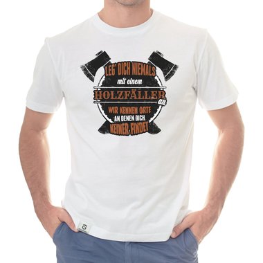 Herren T-Shirt - Leg dich niemals mit Holzf�llern an dunkelblau-weiss S