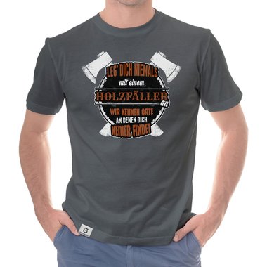 Herren T-Shirt - Leg dich niemals mit Holzf�llern an dunkelblau-weiss S