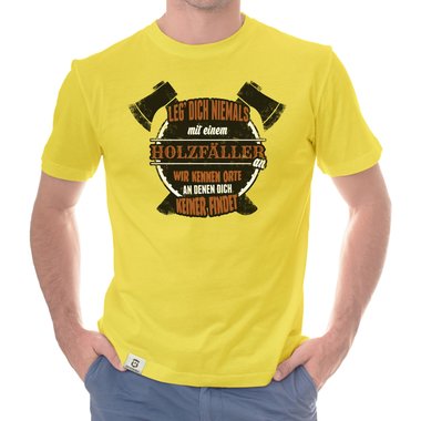 Herren T-Shirt - Leg dich niemals mit Holzf�llern an dunkelblau-weiss S