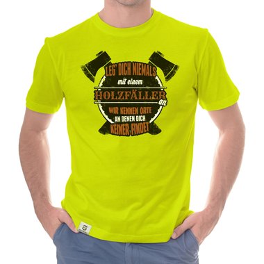 Herren T-Shirt - Leg dich niemals mit Holzf�llern an dunkelblau-weiss S