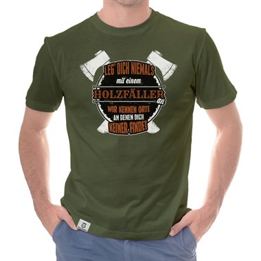 Herren T-Shirt - Leg dich niemals mit Holzf�llern an dunkelblau-weiss S