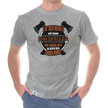 Herren T-Shirt - Leg dich niemals mit Holzfllern an weiss-schwarz 5XL