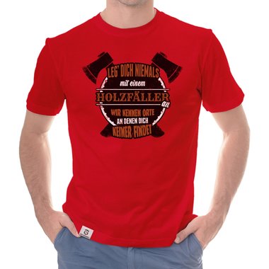 Herren T-Shirt - Leg dich niemals mit Holzfllern an weiss-schwarz 5XL