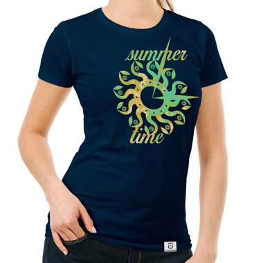 Damen T-Shirt - Summer Time dunkelblau-gelb S