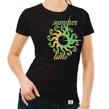 Damen T-Shirt - Summer Time dunkelblau-gelb S