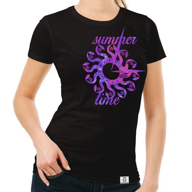 Damen T-Shirt - Summer Time dunkelblau-gelb S