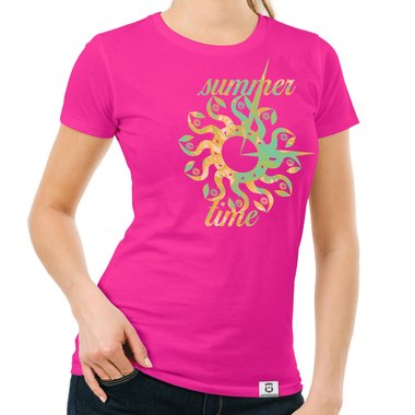 Damen T-Shirt - Summer Time dunkelblau-gelb S