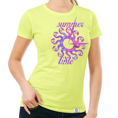 Damen T-Shirt - Summer Time dunkelblau-gelb S