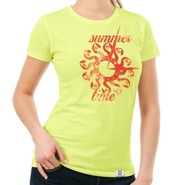 Damen T-Shirt - Summer Time dunkelblau-gelb S