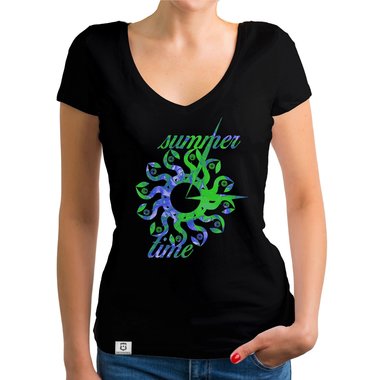 Damen T-Shirt V-Ausschnitt - Summer Time dunkelgrau-gelb XS