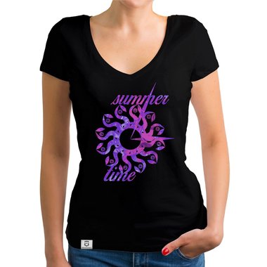 Damen T-Shirt V-Ausschnitt - Summer Time dunkelgrau-gelb XS
