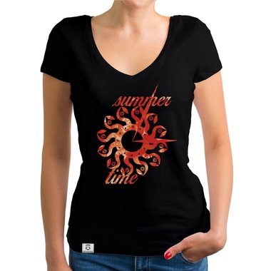 Damen T-Shirt V-Ausschnitt - Summer Time dunkelgrau-gelb XS