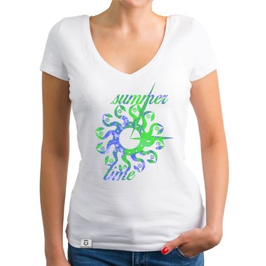 Damen T-Shirt V-Ausschnitt - Summer Time dunkelgrau-gelb XS