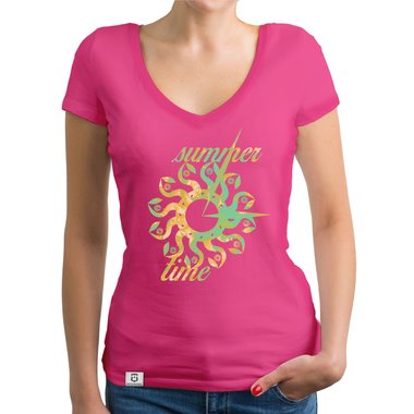 Damen T-Shirt V-Ausschnitt - Summer Time dunkelgrau-gelb XS