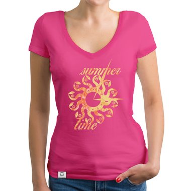 Damen T-Shirt V-Ausschnitt - Summer Time dunkelgrau-gelb XS