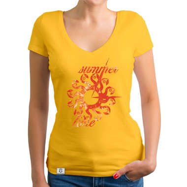 Damen T-Shirt V-Ausschnitt - Summer Time dunkelgrau-gelb XS