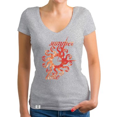 Damen T-Shirt V-Ausschnitt - Summer Time weiss-rot XXL