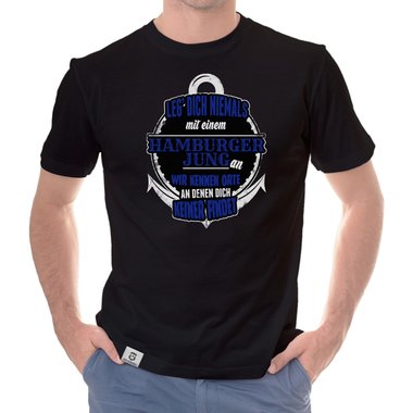 Herren T-Shirt - Leg dich niemals mit Hamburger Jungs an! dunkelblau-weiss S