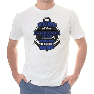 Herren T-Shirt - Leg dich niemals mit Hamburger Jungs an! weiss-schwarz 5XL