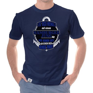 Herren T-Shirt - Leg dich niemals mit Hamburger Jungs an! weiss-schwarz 5XL