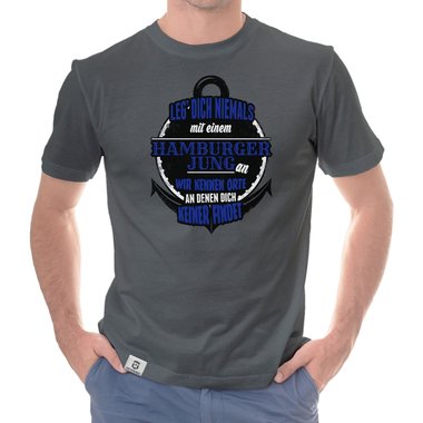Herren T-Shirt - Leg dich niemals mit Hamburger Jungs an! weiss-schwarz 5XL