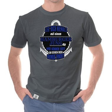 Herren T-Shirt - Leg dich niemals mit Hamburger Jungs an! weiss-schwarz 5XL